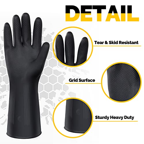 8 Pairs Heavy Duty Rubber Gloves Industrial Chemical Resistant Latex Gloves Cleaning Gloves Black Gloves Men Protective Safety Work Waterproof Reusable Gloves For Car Home Lab, 12.6 X 4.5 Inches Large #TOP2