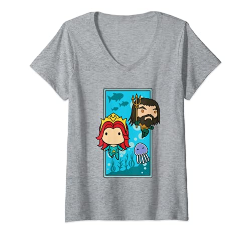 Mujer Aquaman Movie Chibi Mera and Aquaman Camiseta Cuello V