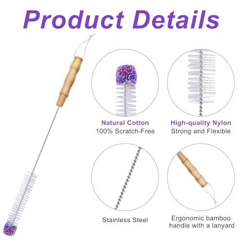 Gvolatee Flaschenbürste Lang 45cm, Reinigungsbürste mit Weicher Plüschbommel, Flaschenreiniger Bürste, Reinigungsbürsten Flasche, Flaschenbürsten Flaschen, Flaschenreinigung Tassenbürste