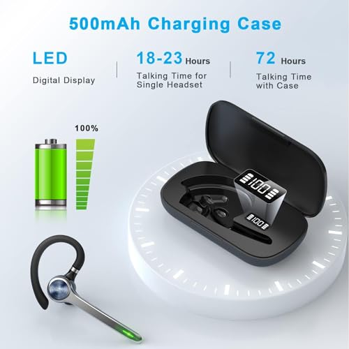 Image of Heibas Bluetooth Headset,Wireless Bluetooth Earpiece With 500Mah Charging Case 72 Hours Talking Time Built-In Microphone For Ios Android Cell Phone,V5.1 Hand-Free Headphones For Trucker,Office-In Ear