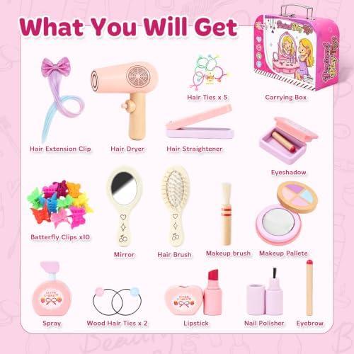 Gifts2U Wooden Makeup Toy Set for Toddlers 3-5, Pretend Play with Storage Case — view 6
