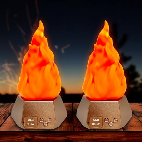 Image of LIDORE Rechargeable Bluetooth Speaker Flame Night Light, 3 Modes, Indoor Ambiance Lamp, Outdoor Camping Decor Torch Light (2 Pack)