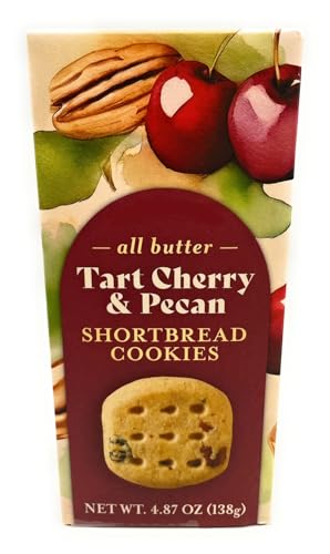 All Butter Tart Cherry & Pecan Shortbread Cookies Made with Real Cherries and Crunchy Pecan, Snacking Food Dessert Treat, 4.87oz trader joe Box