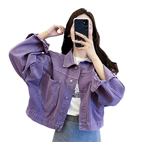 Veste en jean violette courte femme pour égayer les tenues ternes d'automne