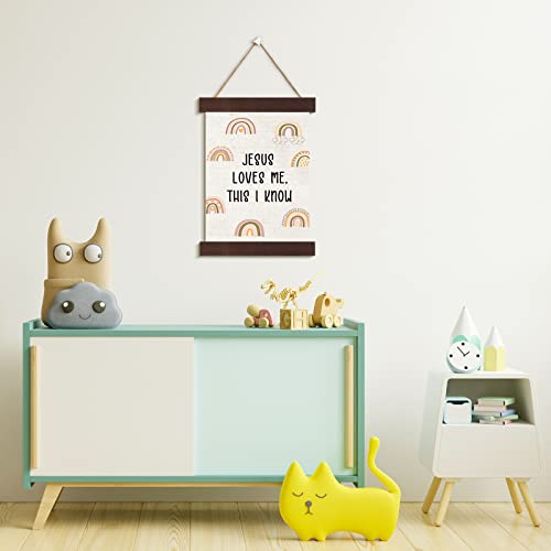 Oudain OUDAIN-CANVAS-054 Boho Rainbow Nursery Wall Decor Baptism Gift For Girls Jesus Loves Me This I Know Christening Baby Hanging Canvas Wooden Dedication thumb #6