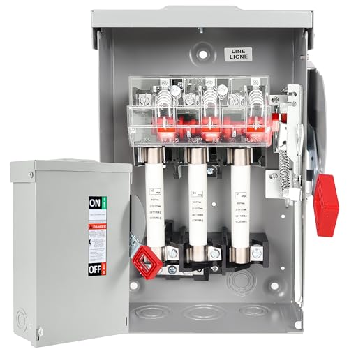 30 Amp Disconnect Switch Fusible 3 Pole 600 Volt with Interlock Mechanism Anti Corrosion and Rust Prevention NEMA 3R Enclosure for Indoor&Outdoor 10-Year Warrnaty 30 Amp Disconnect Box