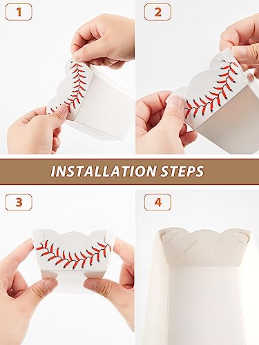 Fulmoon 60 Pcs Baseball Party Supplies 7 inch Baseball Party Paper Food Trays Hot Dog Trays Disposable Paper Serving Food Boats for Concession Carnival Condiment Movie Night Snack