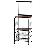 不二貿易 レンジ台 幅51.5cm ブラック/ブラウン スライド棚 収納 ワゴン キャスター付き 14637