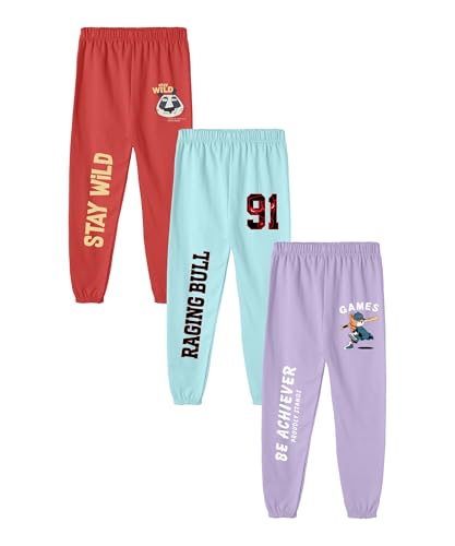 Image of SHODOX Boys Cotton Blend Regular Fit Printed Multicolor Track Pants | Comfortable Casual Joggers for Boys - Pack of 3
