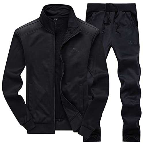 Gopune Men's Athletic Jacket and Pants Sports Training Track Suit Set (Black3,L)