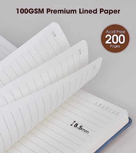 Image of Lined Journal Notebook with Pen, A5 Personalized Hardcover Leather Journal for Men Women, 200 Pages 100 GSM Thick Paper College Ruled Notebooks for Work Travel School Writing Diary 5.9 inch X 8.4 inch Blue