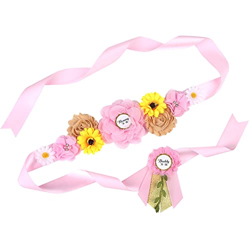 Cute Floral Pregnancy Sash Belt Fall Theme Maternity Sash Belt for Dress, Sunflower Silk Ribbon Women Girls Flower Sash Belt for Baby Shower Wedding Party