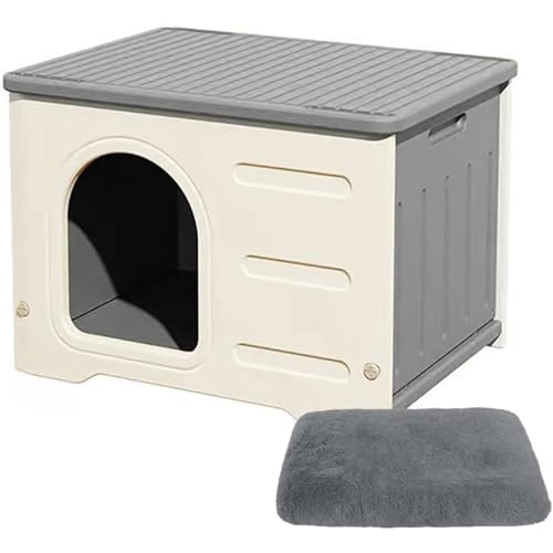 BIBAPU猫 ハウス キャットハウス ペットハウス 小型犬用 プラスチック 猫小屋 屋外 室内 野良猫ハウス オールシーズン 毛布付き 防寒 雨よけ ペット用品 通気性 組み立て 洗える グリーン おしゃれ (グリーン)