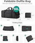 BAGSMART Foldable 60L Large Duffle Bag for Travel, 4 in 1 Travel Duffel Backpack, Water Resistant Carry on Bag for Weekender Trip, Gray