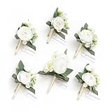 Ling's Moment Boutonniere for Men, 6pcs Groom Groomsmen Boutonniere, Artificial Flowers for Wedding Decor/Prom/Homecoming, etc.White Ranunculus Pearl