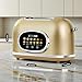 Roter Mond 2 Slice Toaster Smart Touch Screen, Retro Stainless Steel Bread Toaster with Digital Timer, Sleep Mode, Bagel, Cancel, and Defrost Functions, 6 Bread Types and Shade Settings, Gold