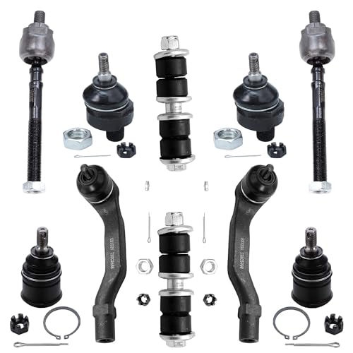 Detroit Axle - Front 10pc Suspension Kit for 1996-2000 Honda Civic, 4 Outer Inner Tie Rod Ends 4 Upper & Lower Ball Joints 2 Sway Bars 1997 1998 1999 Replacement