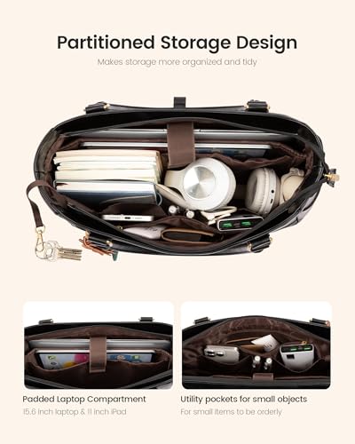 Image of LOVEVOOK Laptop Bag for Women, Original Vintage Work Tote Bag Computer Office Teacher Bag with Flower Pendant