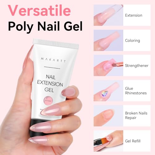 Makartt Poly Nail Extension Gel - Extension Builder Acrylic Poly Nägel Gel, Pink Aufbaugel Extender Gelnägel für Nagelverlängerung, Nagelstärkung, Nail Art Dekoration, 50ML(Natürliches Rosa)