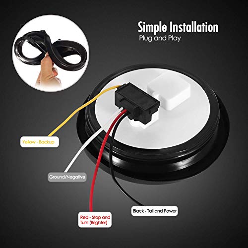 Partsam 2Pcs 4 Inch Round Red Stop Turn Tail Lights And White Backup Lights Kit 19 Diodes W/Rubber Grommets & 3-Prong Wire Pigtails, Red/White Round Led Truck Trailer Tail Lights And Reverse Lights #TOP4