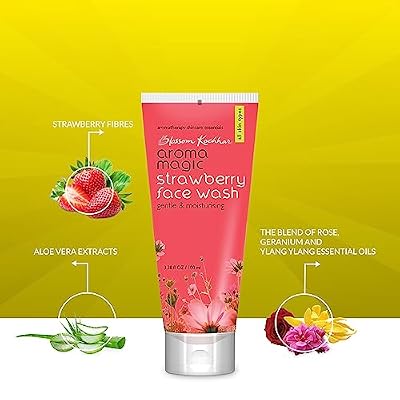 Aroma Magic Strawberry Face Wash | Gentle & Moisturizing Facial Cleanser | Non-Drying Face Wash | Hydrates & Purifies Skin | for All Skin Types | 3.38 Fl Oz/100ml