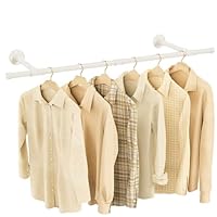 Yawinhe Wall Mount Removable Clothes Rack, 112cm Space Saving Hanger, Industrial, Heavy Duty Detachable Wardrobe Rail for Bedroom, Livingroom Storage, White, 1-Pack