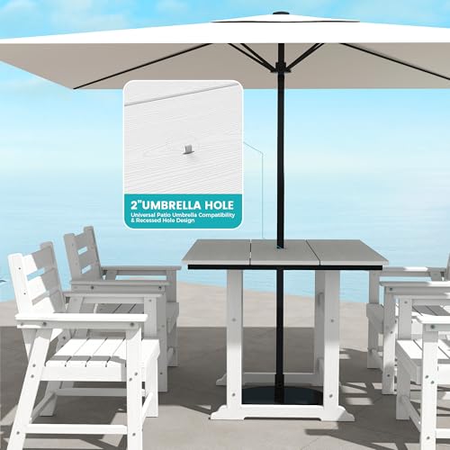 Image of 5 Piece Patio Dining Set, HDPE All-Weather Furniture with 4 Chairs & 1 Square Table, for Backyard, Garden, White