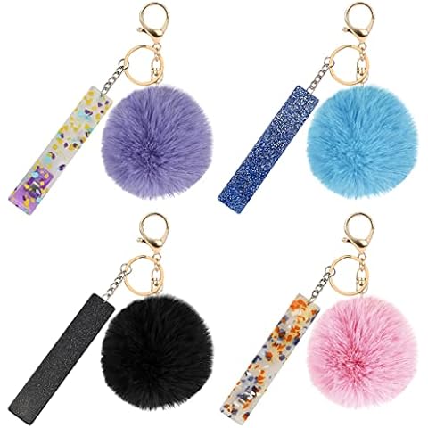 BUUFAN 4PCS Acrylic Credit Card Puller Keychain ATM Card Grabber with Cute Hairball Card Clip Keychain for Women Long Nails Cover