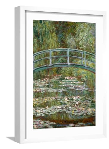 ART.COM Wall Art Print Bridge over a Pond of Water Lilies on White Frame by Claude Monet, 17" x 23"