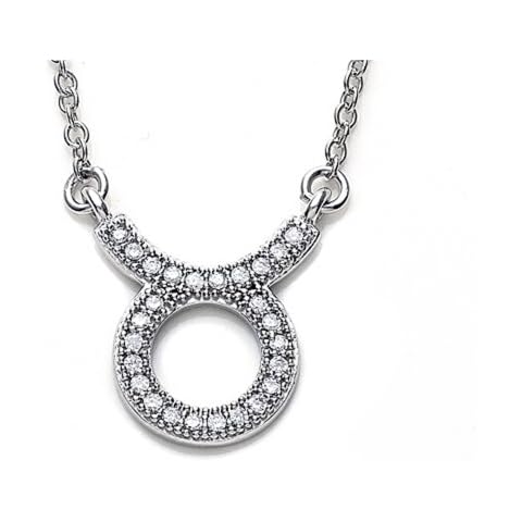 Zoe R Sterling Silver Micro Pave Hand Set Cubic Zirconia Taurus Zodiac Pendant Necklace On 18 Inch Adjustable Chai Cover