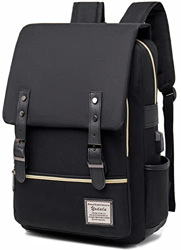 YODALA Sac à dos vintage pour ordinateur portable et femme - Élégant - Résistant à l'eau - Avec port de charge USB, Entièrement noir, Ordinateur portable