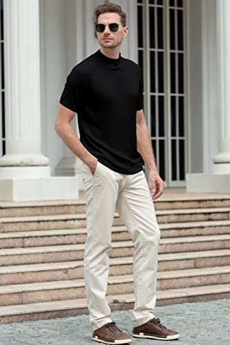 Qzh.duao Men's Casual Slim Fit Short Sleeve Mock Turtleneck Knit Pullover Sweater, Black-Short, Medium #TOP6