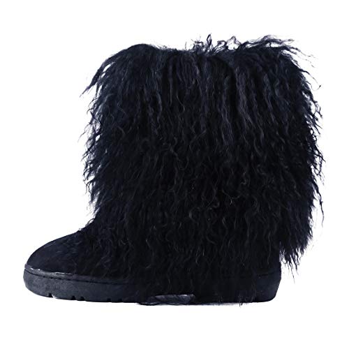 Cape Robbin Freezy Warm Winter Boots for Women Girls, Faux Fur Moon Boots, Ladies Winter Boots - Black Size 8
