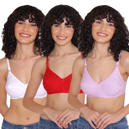 Image of INKURV Cotton Hosiery Bra for Women's Daily use, Full Coverage Bra for Regular wear, Non Padded, Non Wired Everyday Bra with Rich Cotton-Zoe Combo of 3