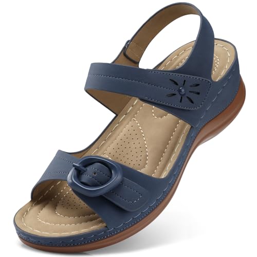 Image of SHIBEVER Wedge Sandals Women Comfortable: Low Heel Wedges Casual Summer | Lightweight All Day Walking Elastic Ankle Strap Open Toe Dressy 2026 Cushioned Womens Shoes