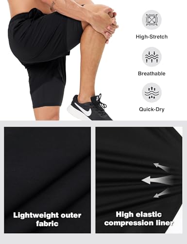 Men's 2 in 1 Athletic Running Shorts Quick Dry 5 Inch Lightweight Workout Gym Shorts with Liner and Pockets4
