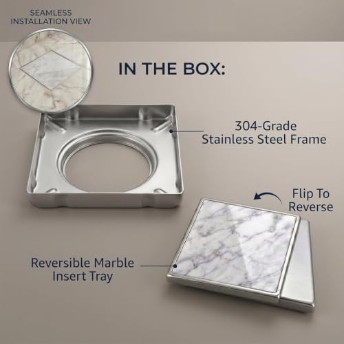 Image of Tile Insert Floor Drainer 6 x 6 Inch Premium Grade 304 Stainless Steel Invisible Shower Drain | Waste Water Floor Outlet for 13mm Tiles with Cockroach Trap