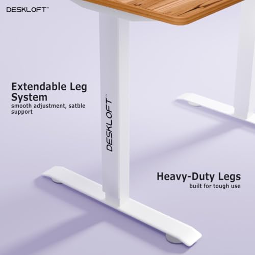Image of Electric Standing Desk Height Adjustable Workstation| Ergonomic Sit Stand with Walnut Wood Grain Top, Motorized Adjustable Computer Desk for Home Office (White Frame & Brown Top, 1200x600 mm)