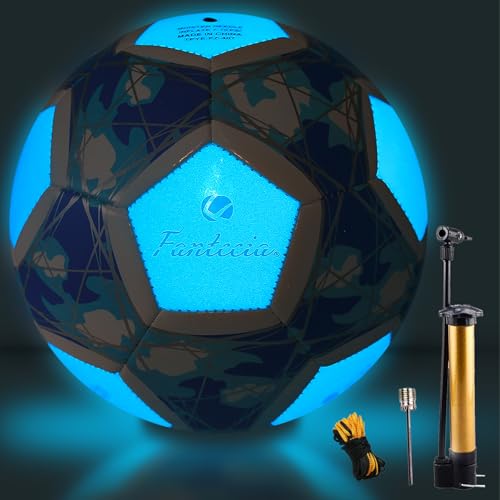 Fantecia Ballon de Football Lumineux Taille 5, Fluorescent, pour l'entraînement et Les Jeux de Loisirs, Parfait pour Les Adolescents et Les Adultes, Ballon de Football en Cuir de qualité supérieure