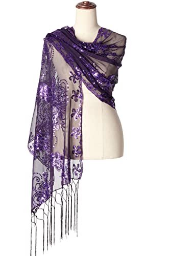 Image of BABEYOND 1920s Sequined Shawl Wraps for Women Fringed Evening Cape Wedding Bridal Shawl Scarf for Evening Dresses Party