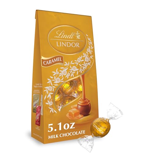 Lindt LINDOR Caramel Milk Chocolate Truffles, Milk Chocolate Candy with Smooth, Melting Truffle Center, Great for gift giving, 5.1 oz. Bag (6 Pack)