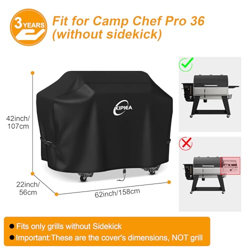 Image of Kipiea 600D Pellet Grill Cover for Camp Chef Woodwind 36, Woodwind Pro 36, Waterproof BBQ Smoker Cover, UV Resistant, No Tear, No Fading