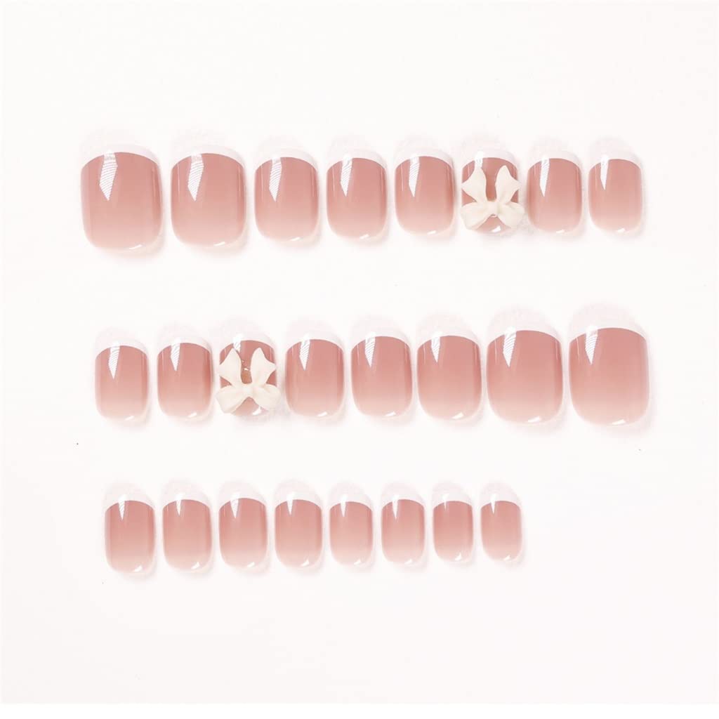 Press Fake Nail Set Short Nails French Tips False with Designs Coffin