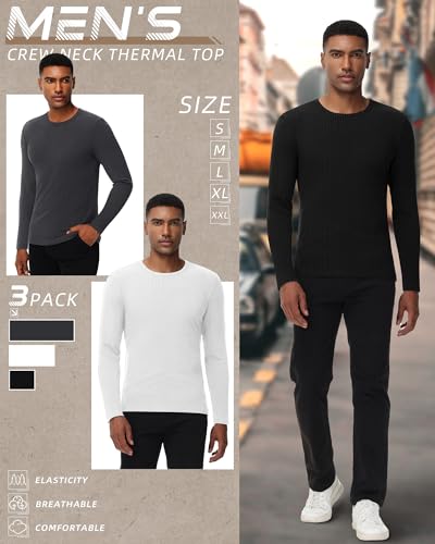 Riyiper 3 Pack Men's Ribbed Thermal Shirts Crew Neck Long Sleeve Tops Winter Stretchy Slim Basic Undershirt4