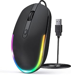 Seenda Wired Mouse, LED RGB Backlit Mouse with 1.5m USB Cable, 1600 DPI Silent Ergonomic Portable Computer Laptop Corded Mice for All USB Enabled Devices - Black