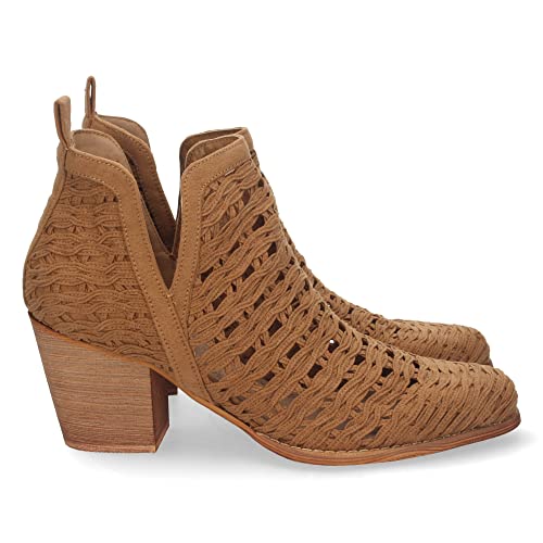 65924-Botin de Tacon para Mujer, con Tiras Trenzadas, de Punta Fina, y Tobillo Abierto, Primavera...