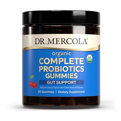 Dr. Mercola Complete Probiotics Gummies, 30 Servings (30 Gummies), 5 Billion CFU per Gummy, Dietary Supplement, Digestive Support, Non-GMO, Certified USDA Organic