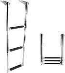 Amarine Made Boat Ladder 3-Step Stainless Steel Dock Ladder Folding Pontoon Boat Ladder Telescoping Ladder with Wide Steps for Marine Swim Lake Pool