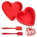 Megcdtr Silikon Backform Herz, 2 Stück Silikon Herzbackform 8 inch mit Bürste und Schaber, Antihaft Herzform Backform, Herz Kuchen Silikonform für Kuchen Pudding und Gelee zu Schaffen(Rot)