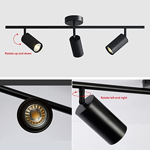Image of KCO Lighting Modern Matte Black Track Lighting 3-Lights Kitchen Track Lighting Fixtures Ceiling Indoor Flush Mount Ceiling Spotlights Dimmable LED Ceiling Spot Light (3-Light)